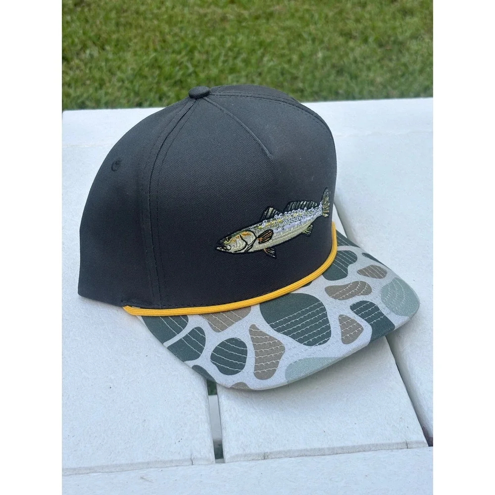 Southern String Hat Co Speckled Trout Fishing Snapback Camo Brim Hat Grey